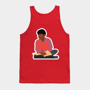 A man sitting in room reading a book with desi style design. Tank Top